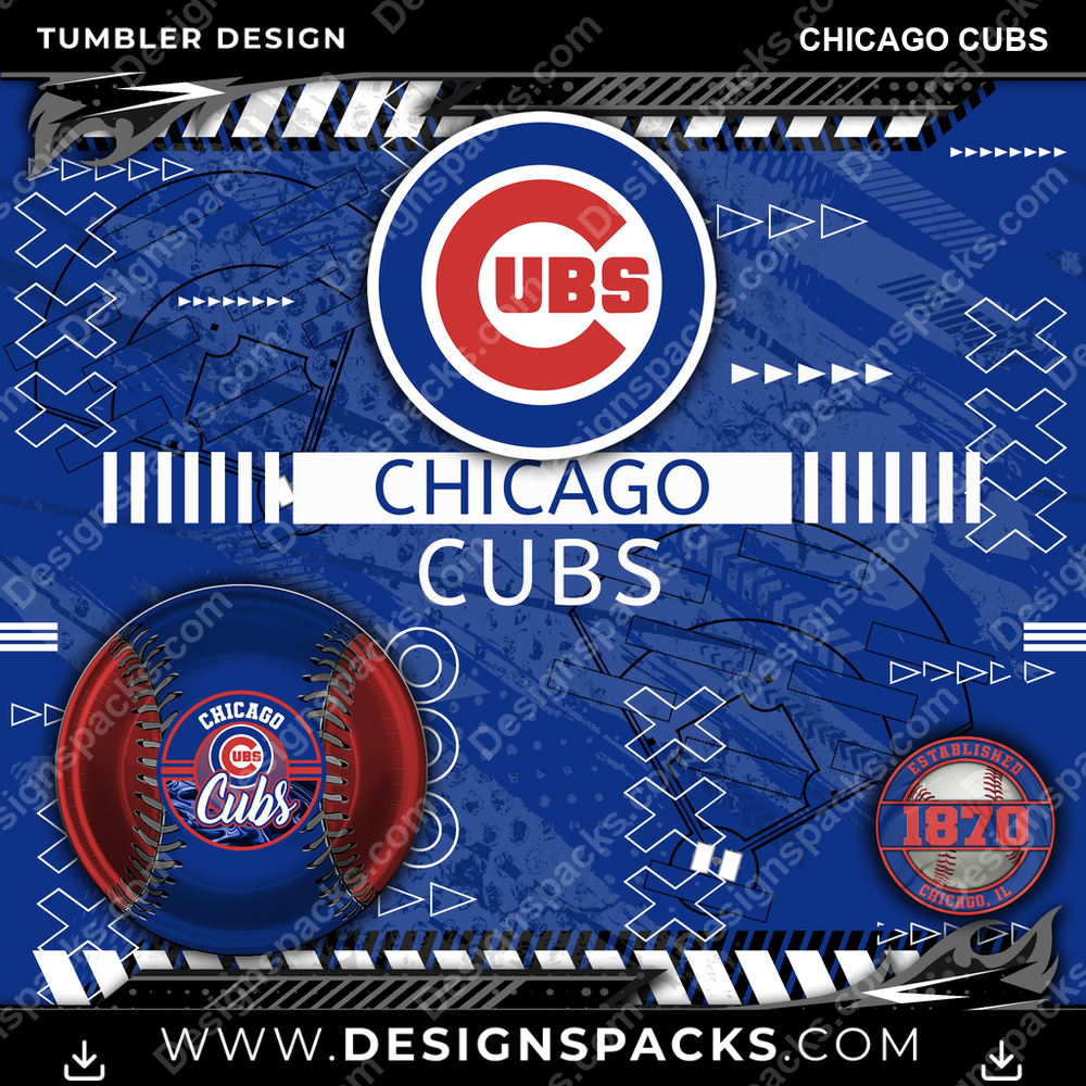 Baseball Xs & Os Chicago Cubs Tumbler Digital Wrap Design