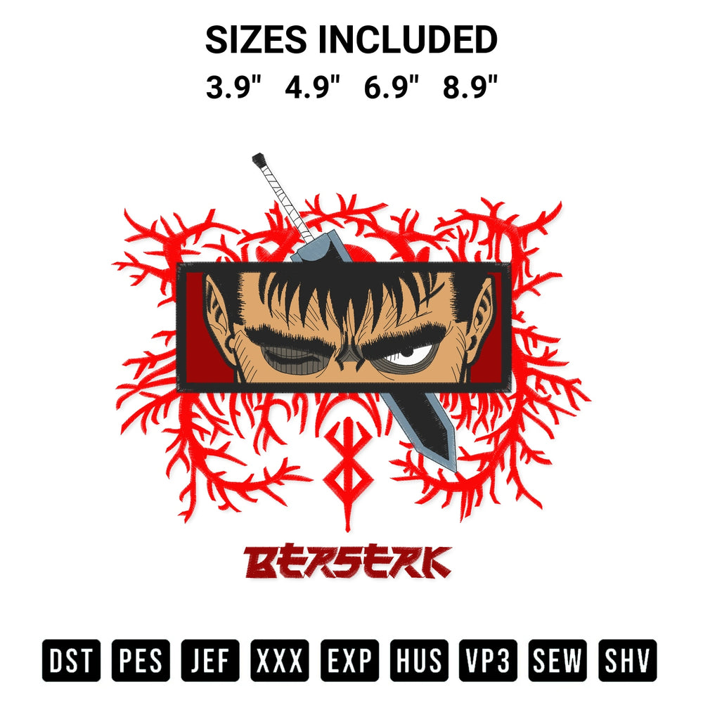 Create amazing crafts with the Guts Berserk Anime Embroidery Design embroidery file. High-quality digital download from Designspacks.com, perfect for beginners and pros. Available sizes: 3.9", 4.9", 6.9", 8.9".