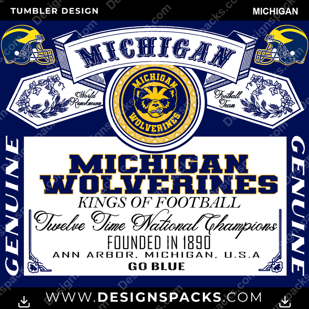 College Sport Bud Michigan NCAA College Sport Tumbler Digital Wrap Design Download