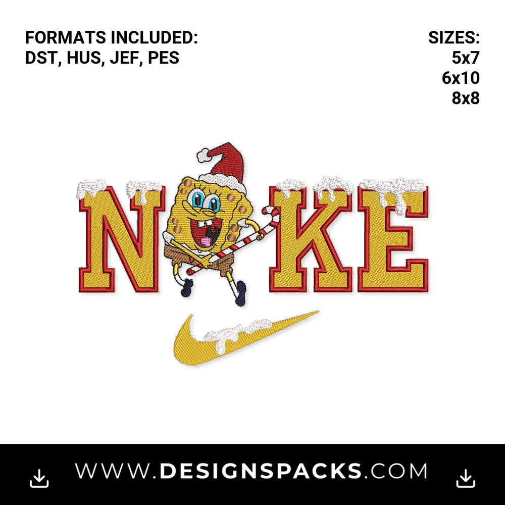 Christmas SpongeBob Nike Swoosh Embroidery Design - Instant digital download pattern at Designspacks.com