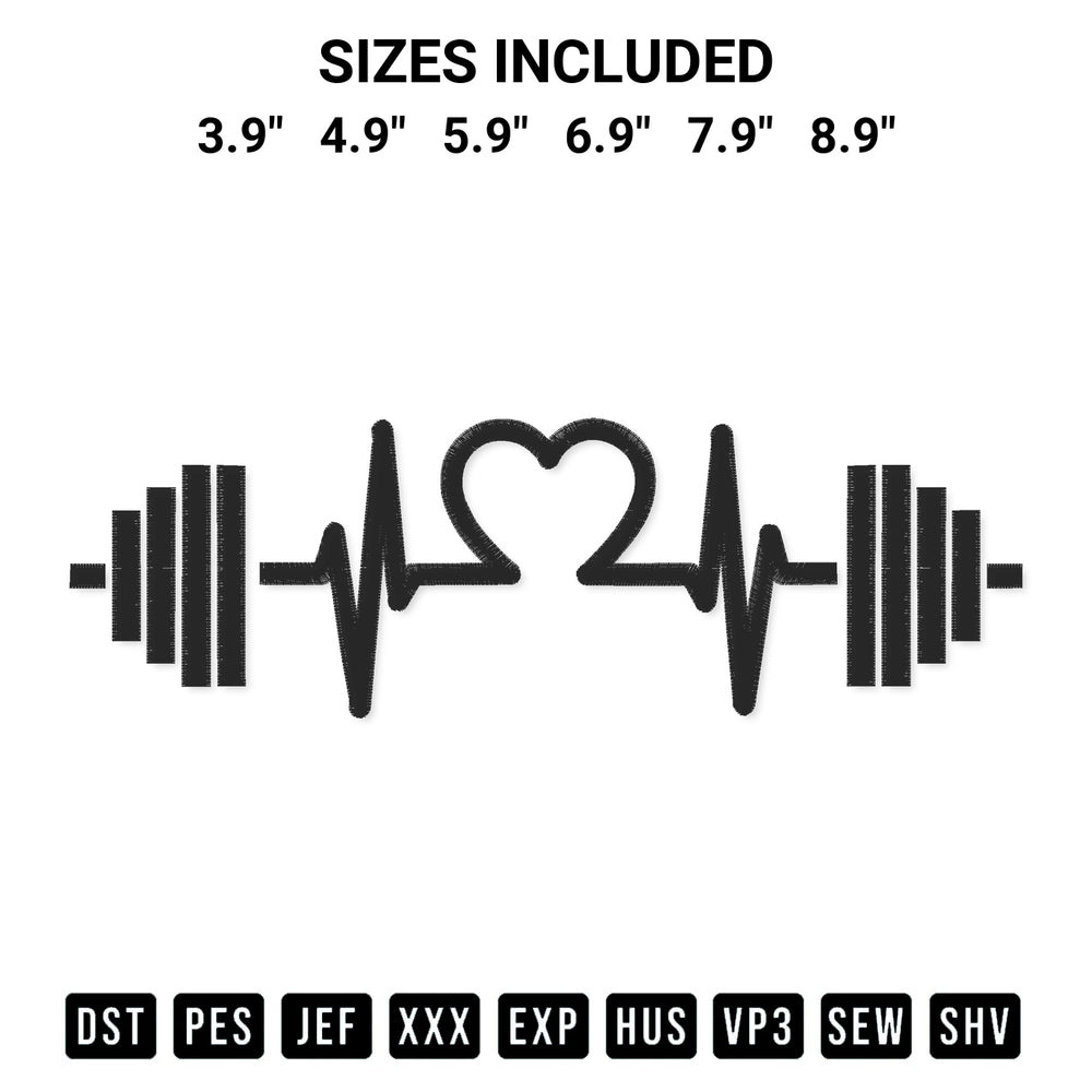 Download the Heartbeat Barbell Embroidery Design machine embroidery design exclusively at Designspacks.com. Premium digitized pattern for apparel and DIY crafts. Available sizes: 3.9", 4.9", 5.9", 6.9", 7.9", 8.9".