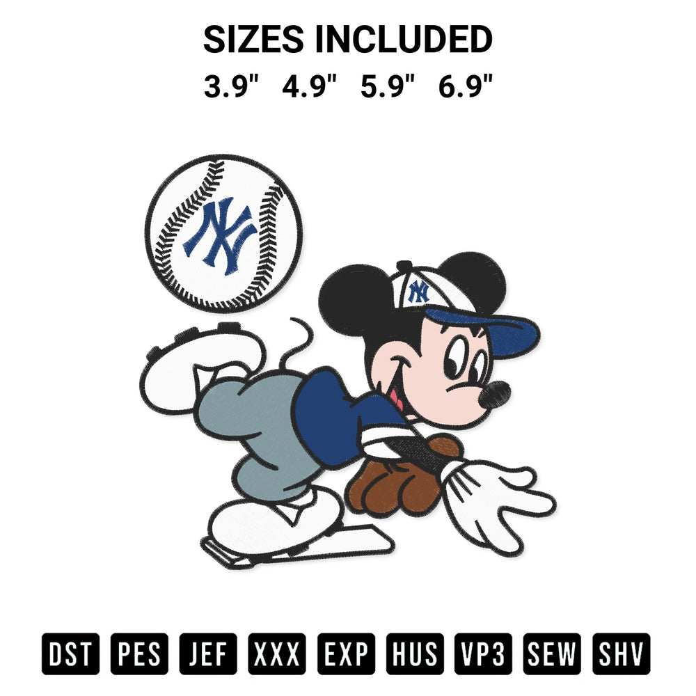 Discover the perfect addition to your crafting collection: Baseball New York Yankees Mickey Mouse Embroidery Design embroidery file. Instantly available at Designspacks.com. Available sizes: 3.9", 4.9", 5.9", 6.9".