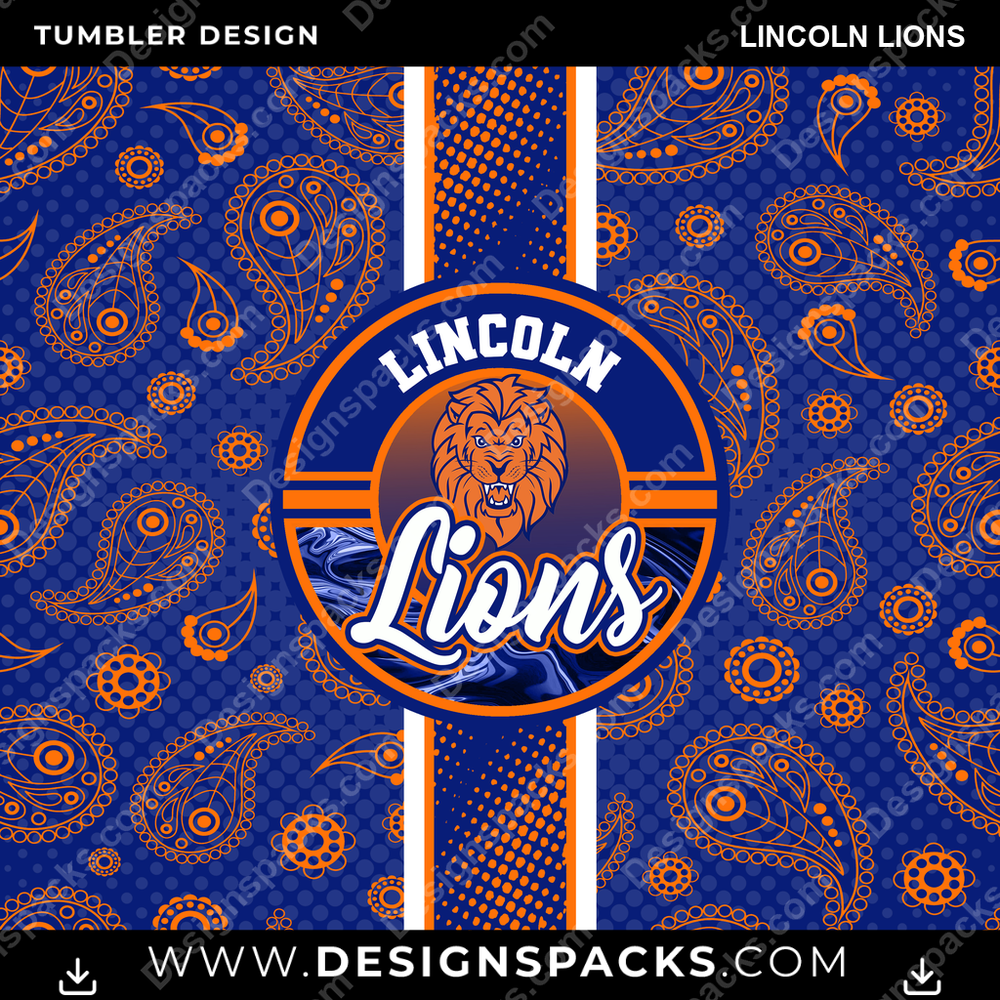 College Sport Handkerchief Lincoln Lions Tumbler Digital Wrap Design