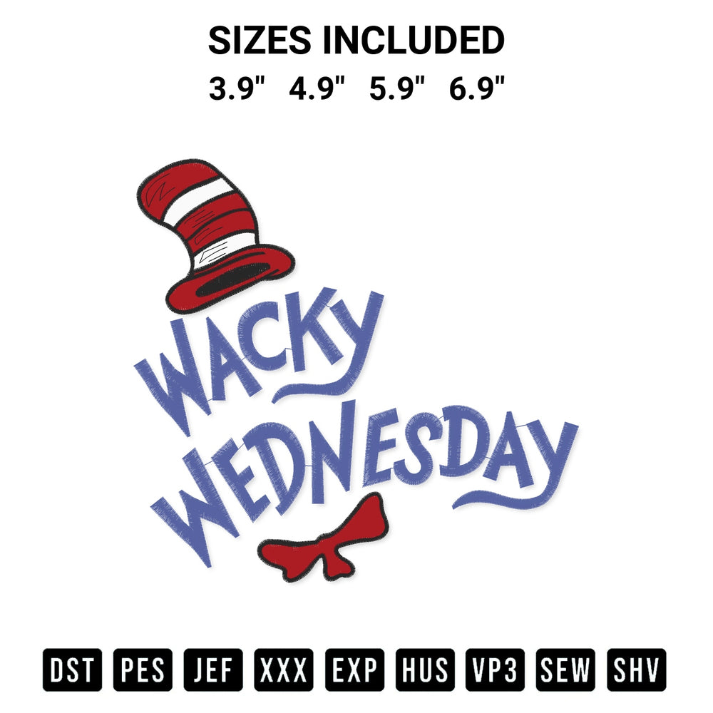Stitch like a pro with the Wacky Wednesday Embroidery Design embroidery pattern from Designspacks.com. High-quality digital machine embroidery file. Available sizes: 3.9", 4.9", 5.9", 6.9".