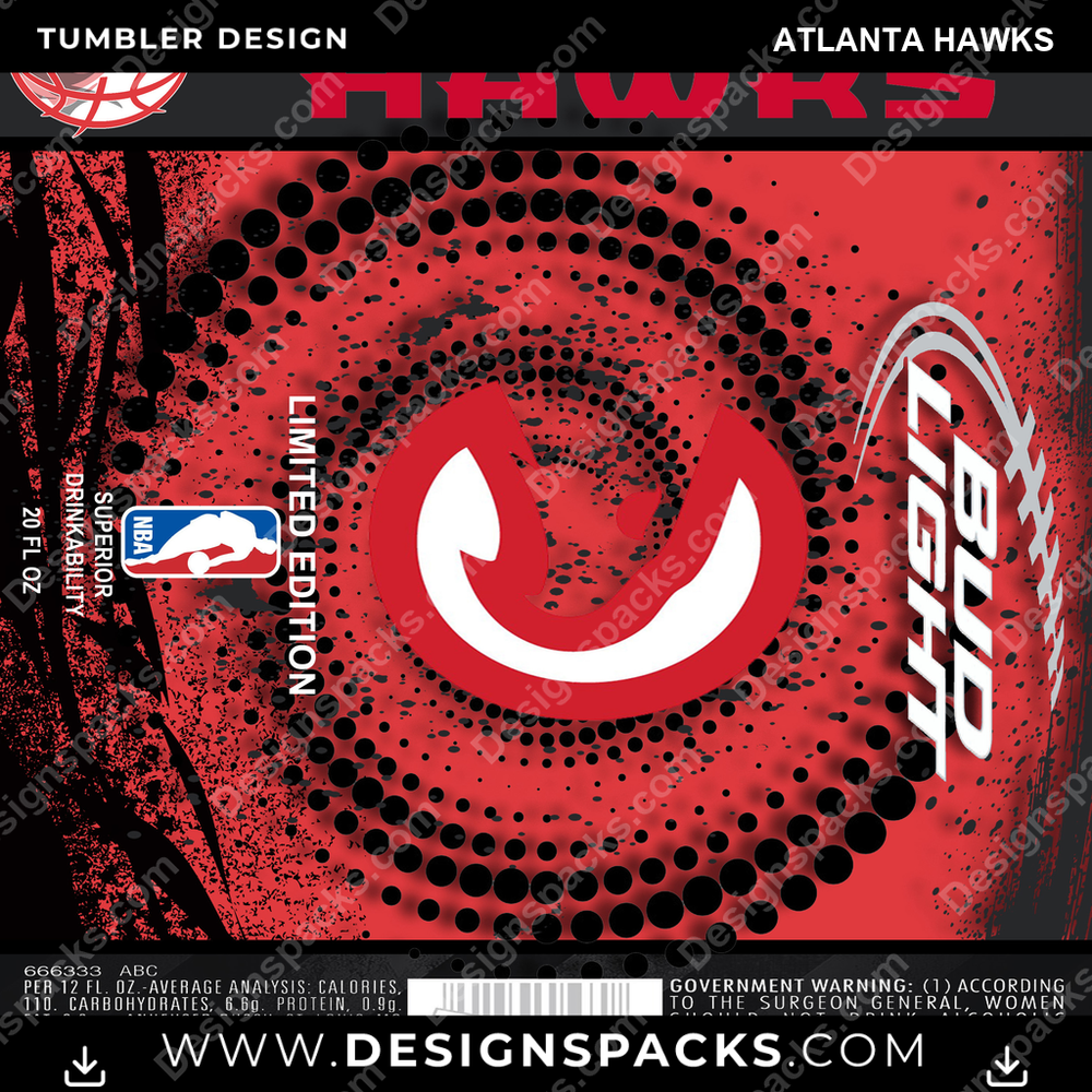 Basketball Bud Atlanta Hawks Tumbler Digital Wrap Design