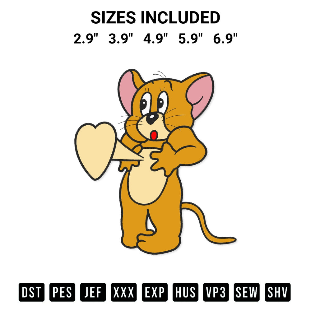 Download the Jerry Mouse Showing Love Embroidery Design machine embroidery design exclusively at Designspacks.com. Premium digitized pattern for apparel and DIY crafts. Available sizes: 2.9", 3.9", 4.9", 5.9", 6.9".