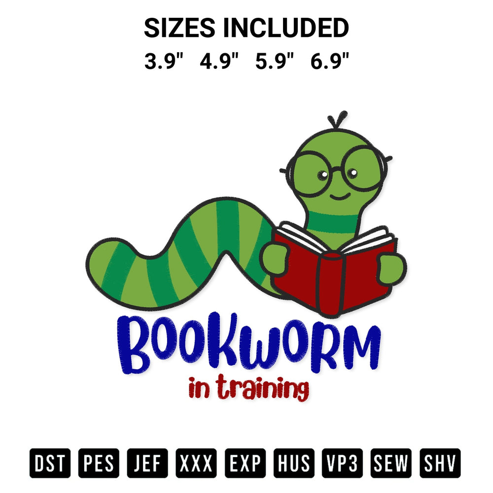 Shop the Bookworm In Training Embroidery Design machine embroidery pattern at Designspacks.com. Beautifully digitized for flawless stitching on any fabric. Available sizes: 3.9", 4.9", 5.9", 6.9".