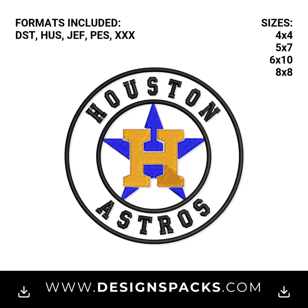 Houston Astros Round Baseball Logo Embroidery Design - Instant digital download pattern at Designspacks.com