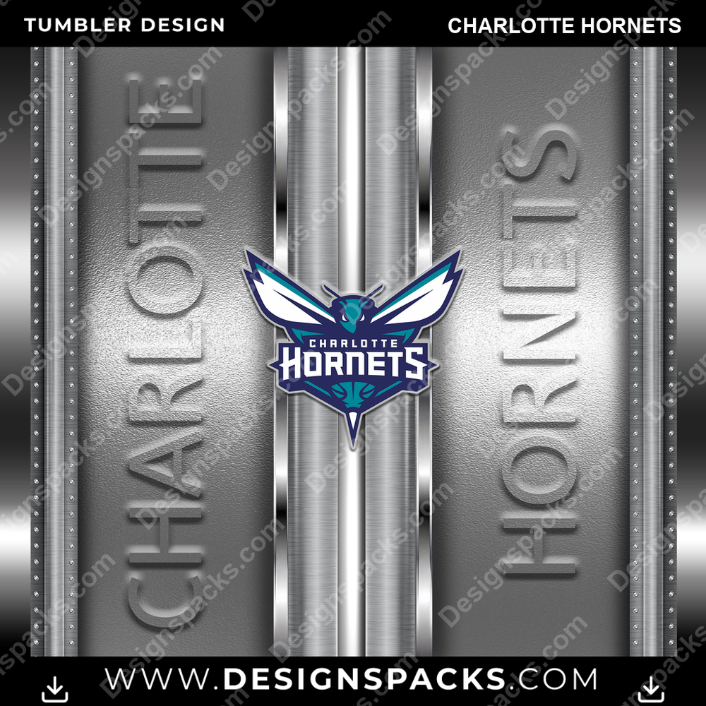 Basketball Metallic Charlotte Hornets Tumbler Digital Wrap Design