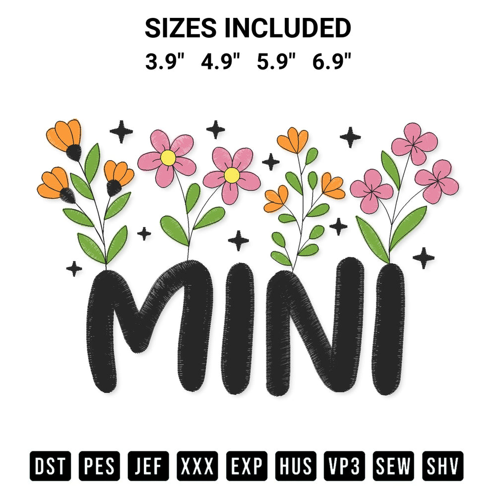 Create amazing crafts with the Mini With Flowers Embroidery Design embroidery file. High-quality digital download from Designspacks.com, perfect for beginners and pros. Available sizes: 3.9", 4.9", 5.9", 6.9".