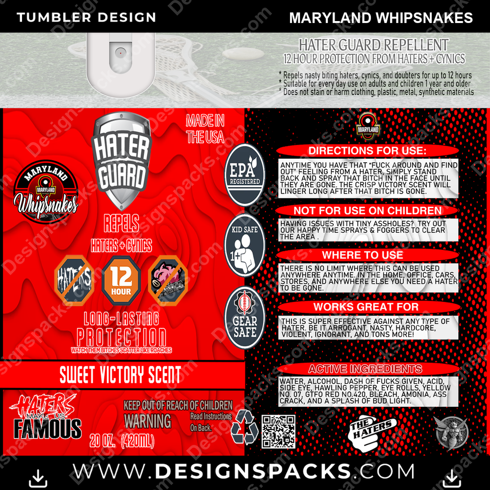 Lacrosse Hater Guard Maryland Whipsnakes PLL Lacrosse Tumbler Digital Wrap Design Download
