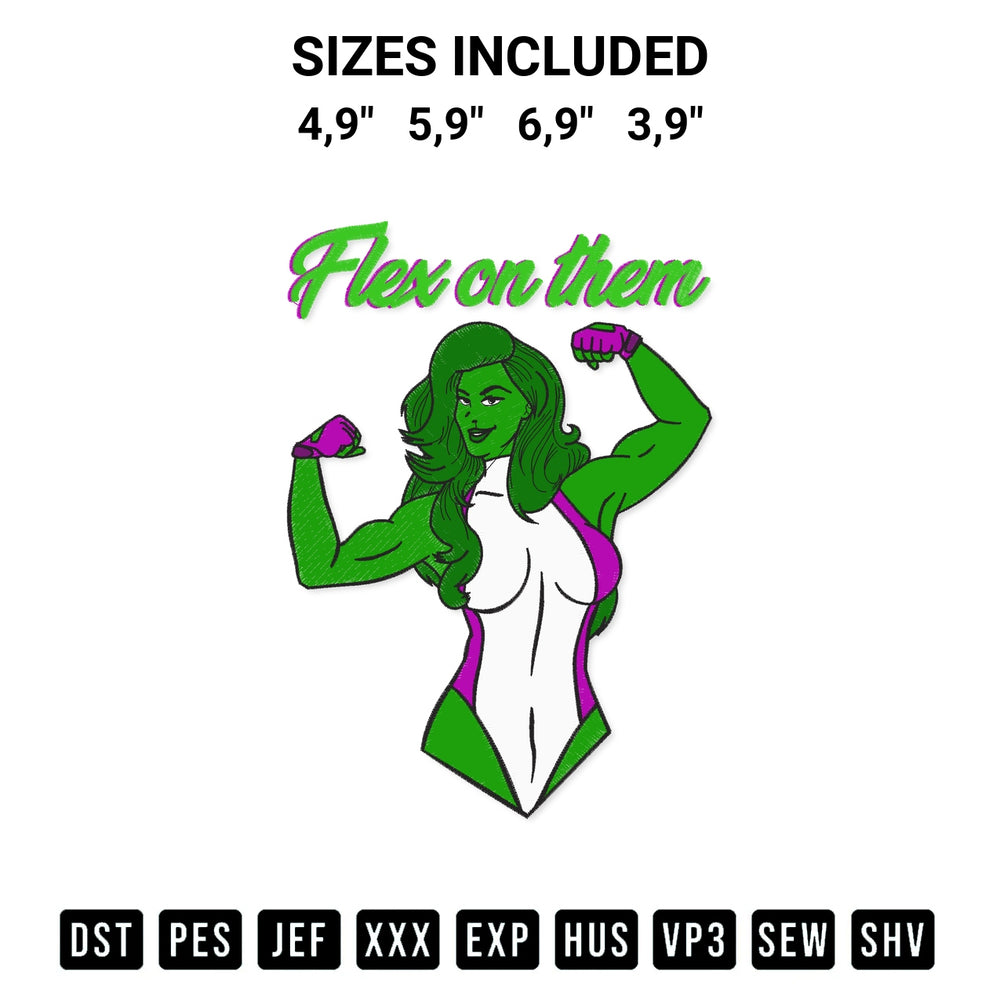 Elevate your next project with our She Hulk Flex On Them Marvel She Hulk Marvel Hot Movie Logo Embroidery Design embroidery file. Shop high-quality digital patterns instantly at Designspacks.com. Available sizes: 4,9", 5,9", 6,9", 3,9".