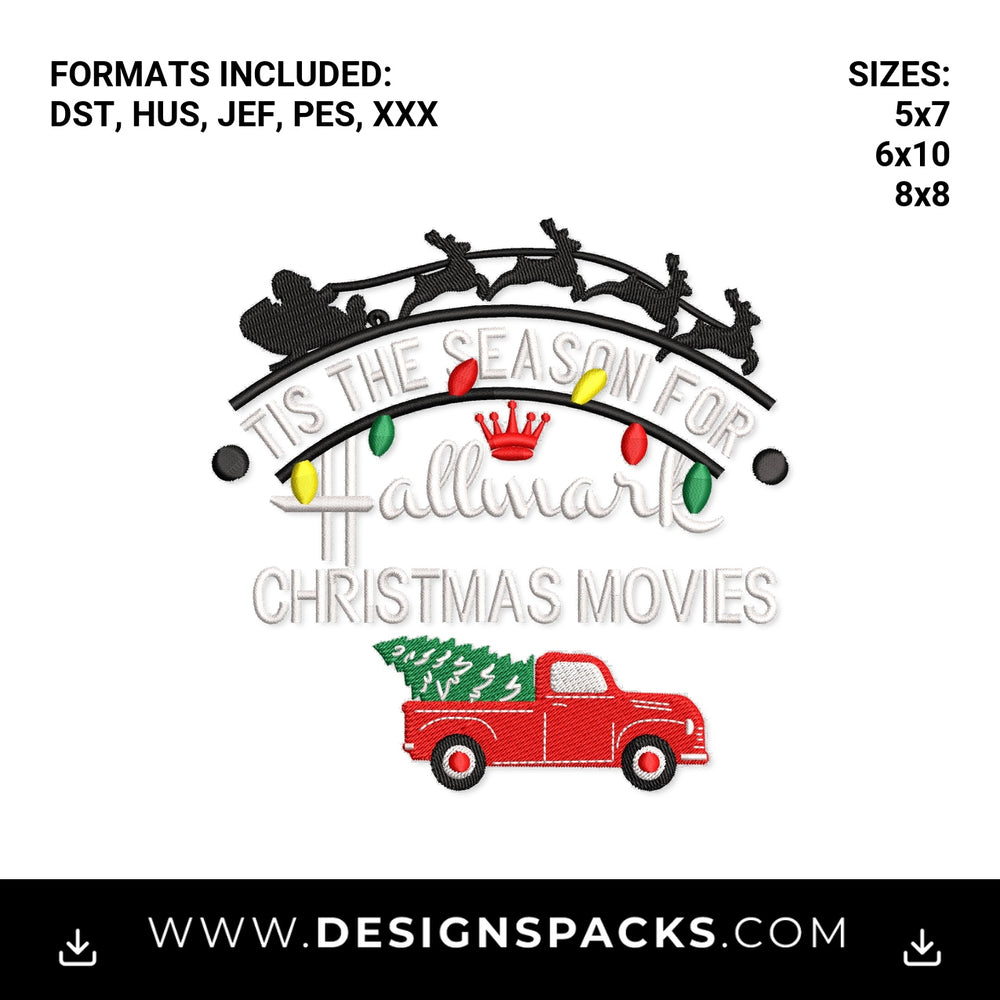 Tis The Season Hallmark Christmas Movies Embroidery Design - Instant digital download pattern at Designspacks.com