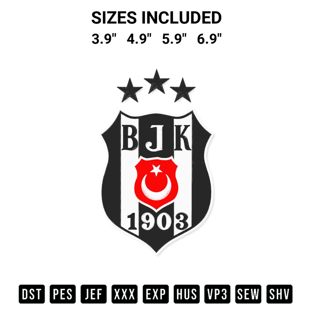 Elevate your next project with our Fc Besiktas Logo Embroidery Design embroidery file. Shop high-quality digital patterns instantly at Designspacks.com. Available sizes: 3.9", 4.9", 5.9", 6.9".