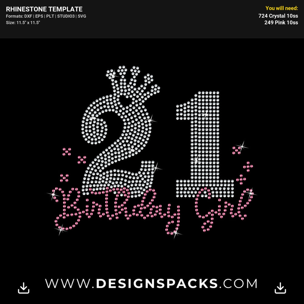 21 Crown Birthday Girl Rhinestone Digital Template