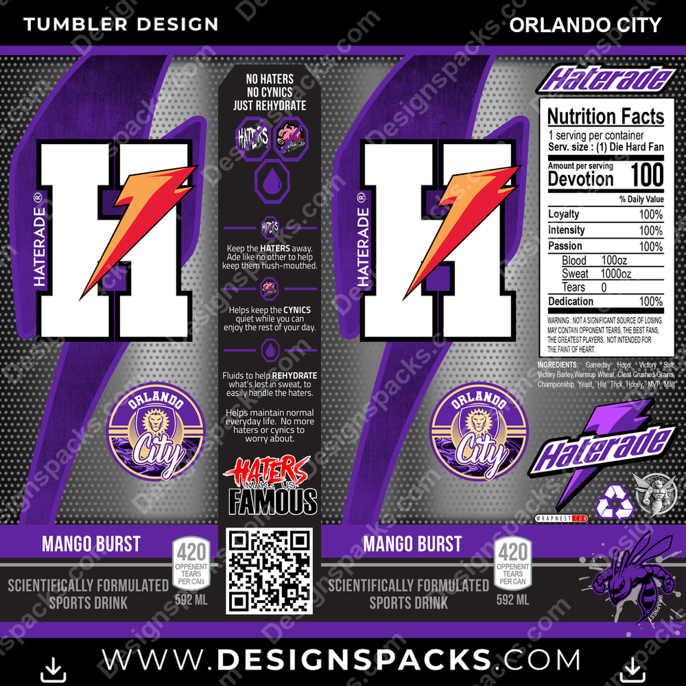 Soccer Haterade Orlando City Tumbler Digital Wrap Design
