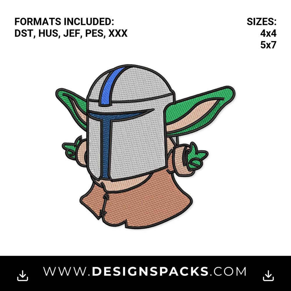 Baby Yoda in Mandalorian Helmet Embroidery Design - Instant digital download pattern at Designspacks.com