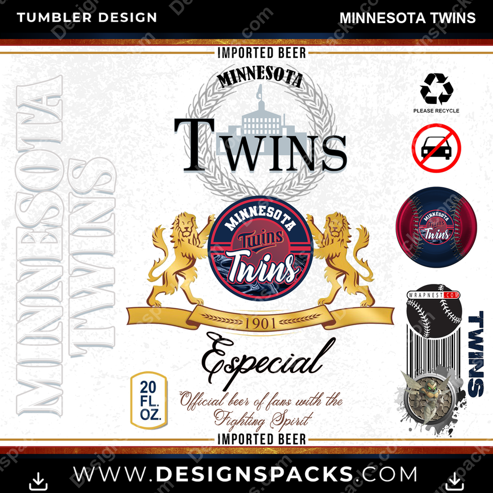 Baseball Modelo Minnesota Twins Tumbler Digital Wrap Design