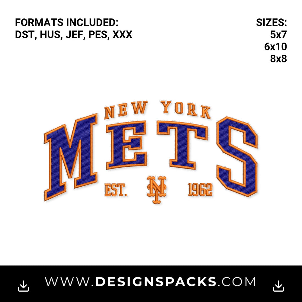 New York Mets Est 1962 Baseball Logo Embroidery Design - Instant digital download pattern at Designspacks.com