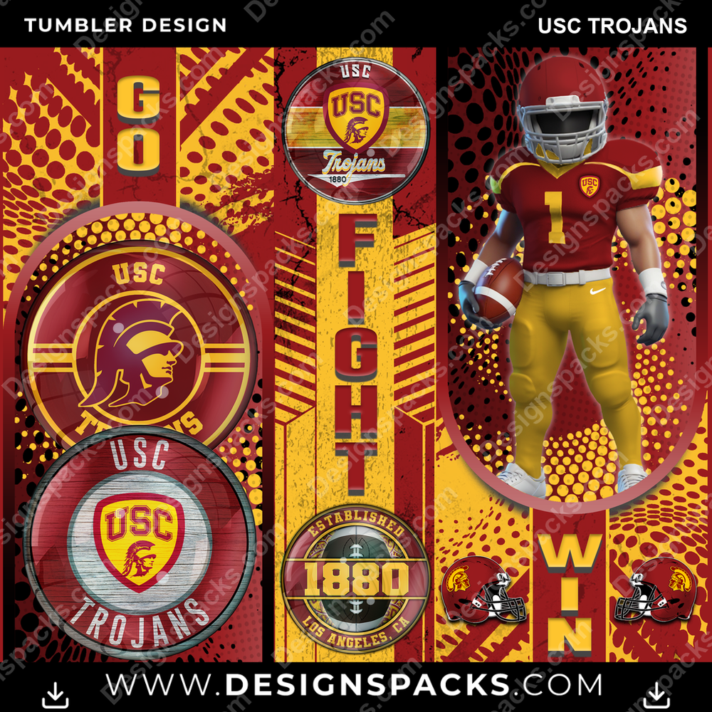 College Sport Go Fight Win USC Trojans NCAA College Sport Tumbler Digital Wrap Design Download