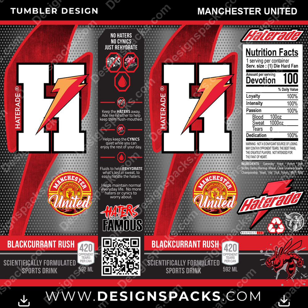 Soccer UK Haterade Manchester United MLS Soccer Tumbler Digital Wrap Design Download