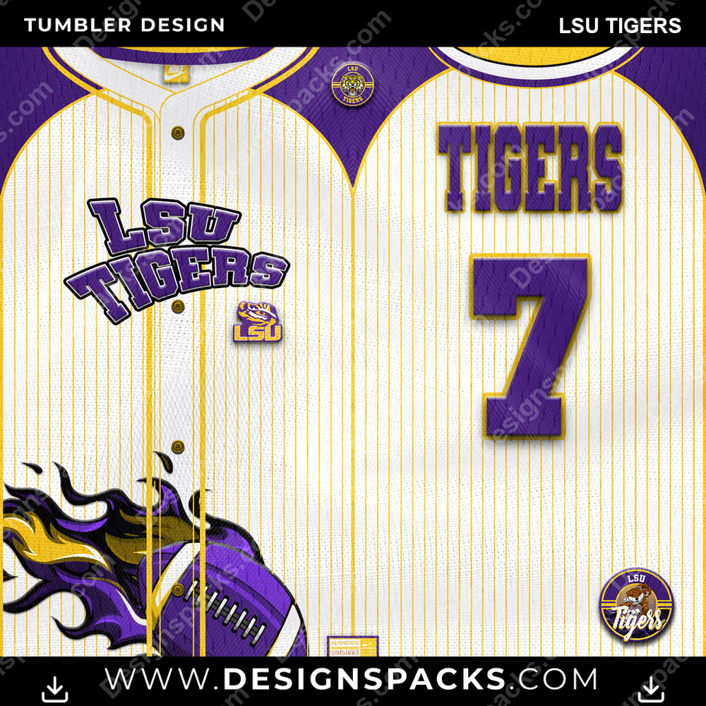 College Sport Team Button-Up Jersey LSU Tigers NCAA College Sport Tumbler Digital Wrap Design Download