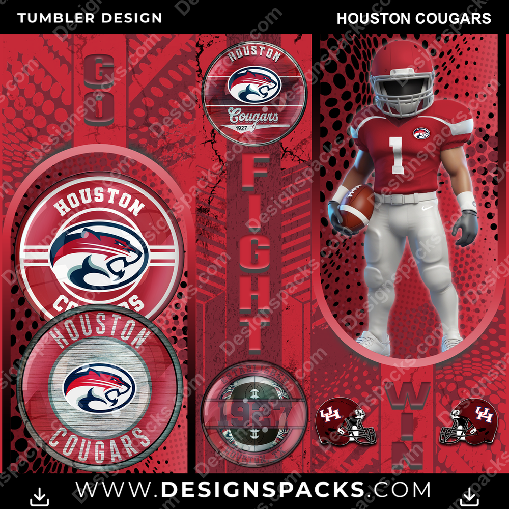 College Sport Go Fight Win Houston Cougars NCAA College Sport Tumbler Digital Wrap Design Download