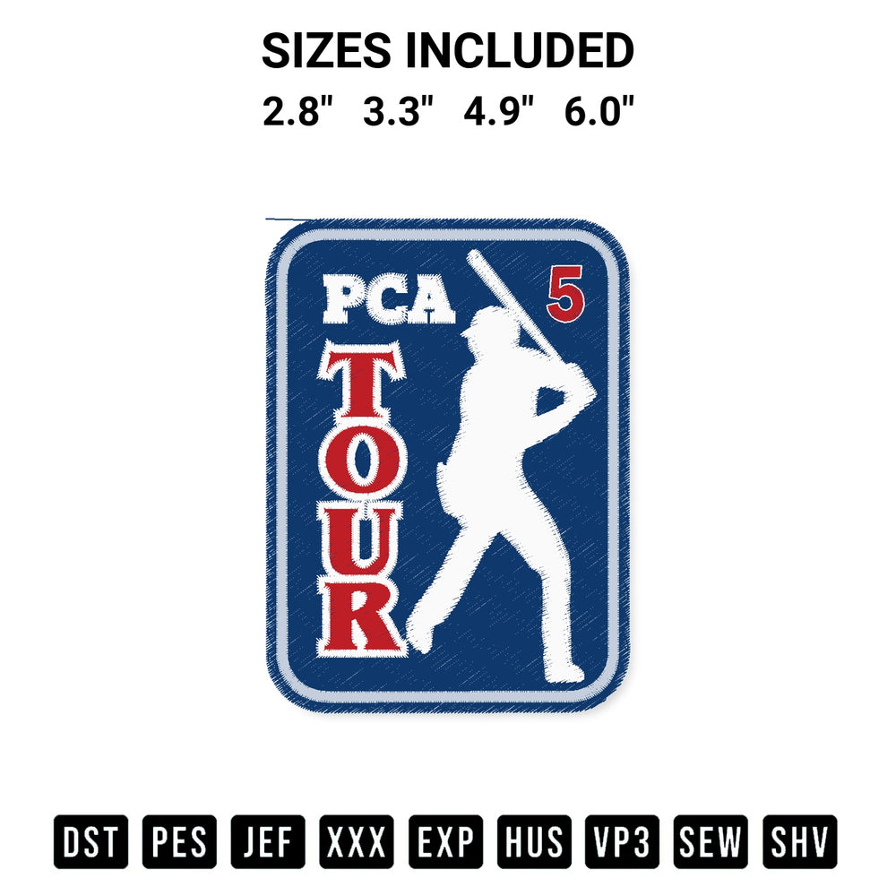 Looking for the perfect pattern? Download the Pca Tour 5 Baseball Pca Baseball Lovers Fan Embroidery Design embroidery design today at Designspacks.com. Crisp, clean stitching guaranteed. Available sizes: 2.8", 3.3", 4.9", 6.0".
