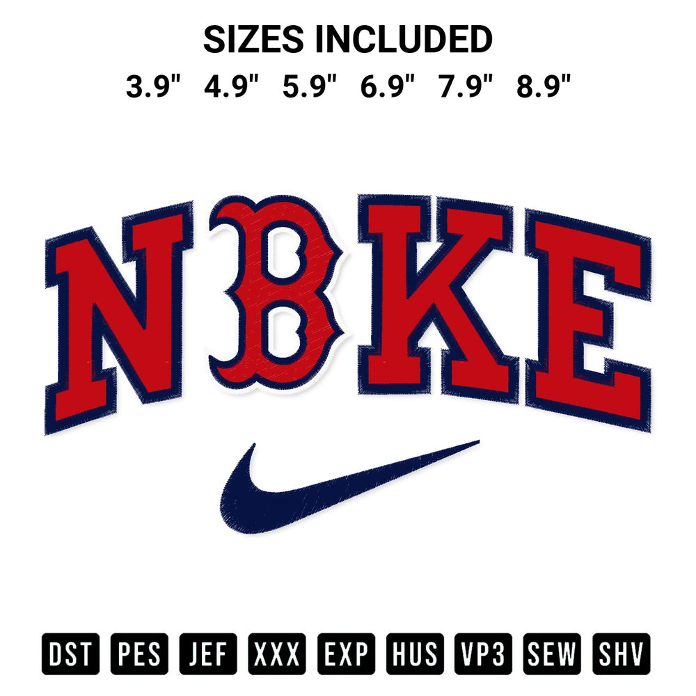 Shop the Nike Boston Red Sox Embroidery Design machine embroidery pattern at Designspacks.com. Beautifully digitized for flawless stitching on any fabric. Available sizes: 3.9", 4.9", 5.9", 6.9", 7.9", 8.9".