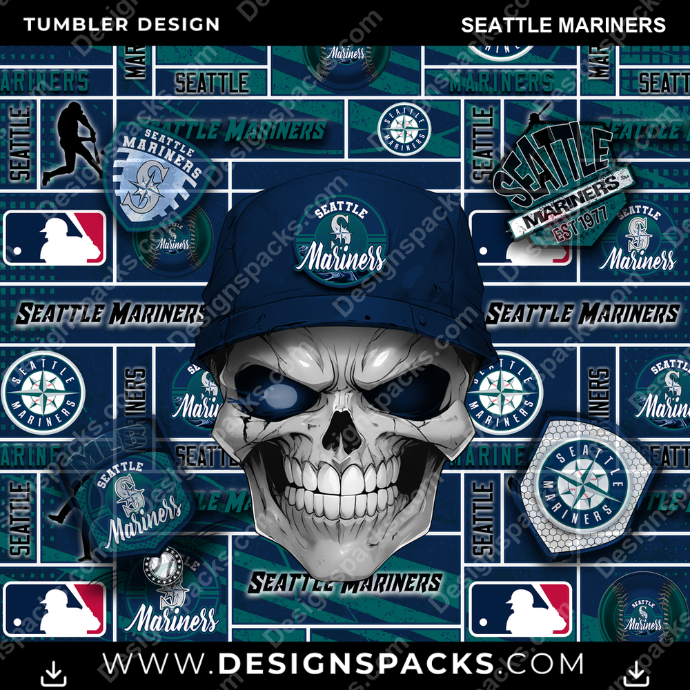 Baseball Skull Seattle Mariners Tumbler Digital Wrap Design