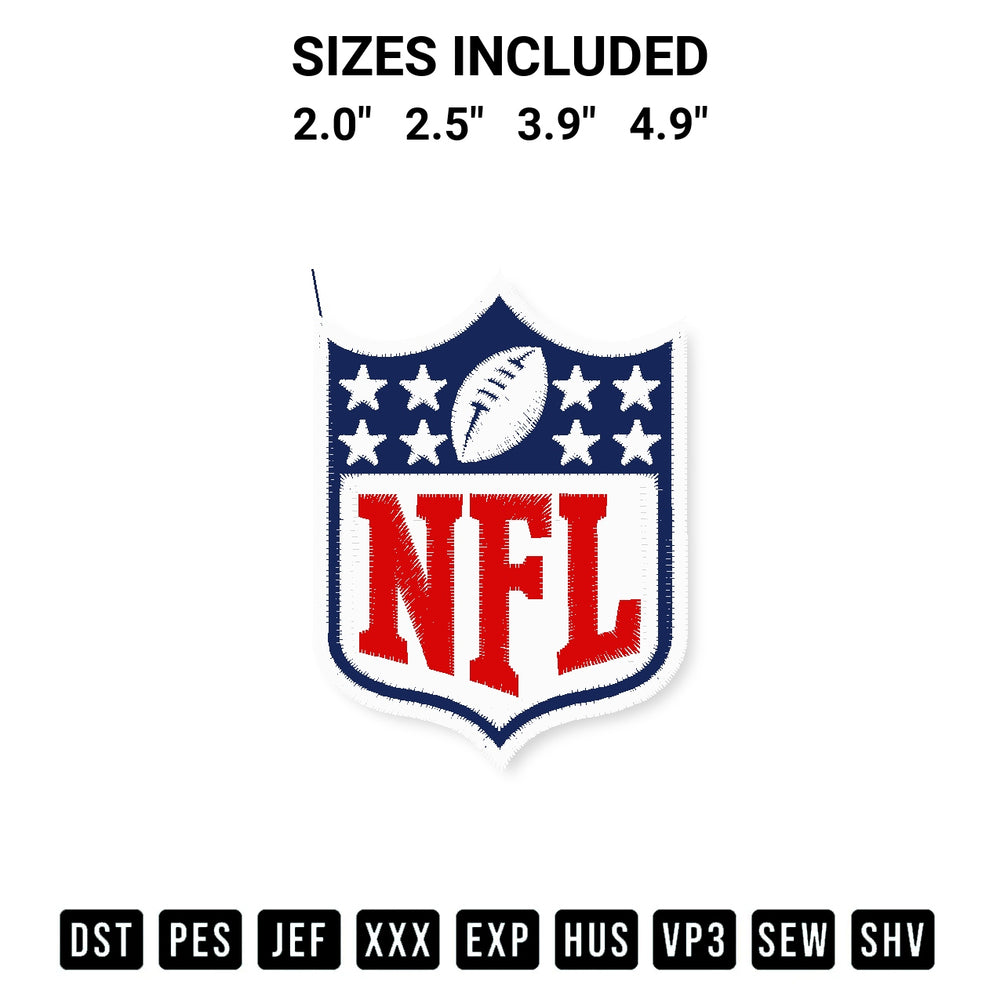 Get the Nfl Logo Embroidery Design embroidery design for your custom crafts! Premium digitized files available for instant download at Designspacks.com. Available sizes: 2.0", 2.5", 3.9", 4.9".