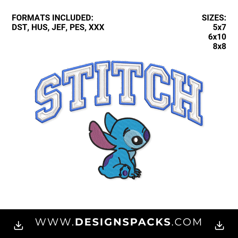 Stitch Arched Varsity Lettering Embroidery Design - Instant digital download pattern at Designspacks.com