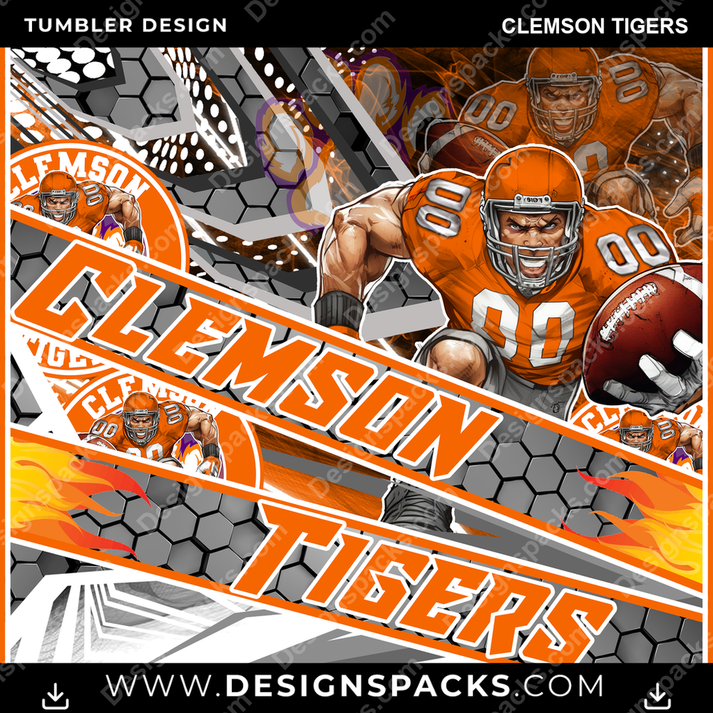 College Sport Fathead Clemson Tigers Tumbler Digital Wrap Design