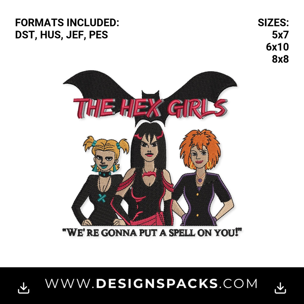 The Hex Girls Put A Spell On You Embroidery Design - Instant digital download pattern at Designspacks.com