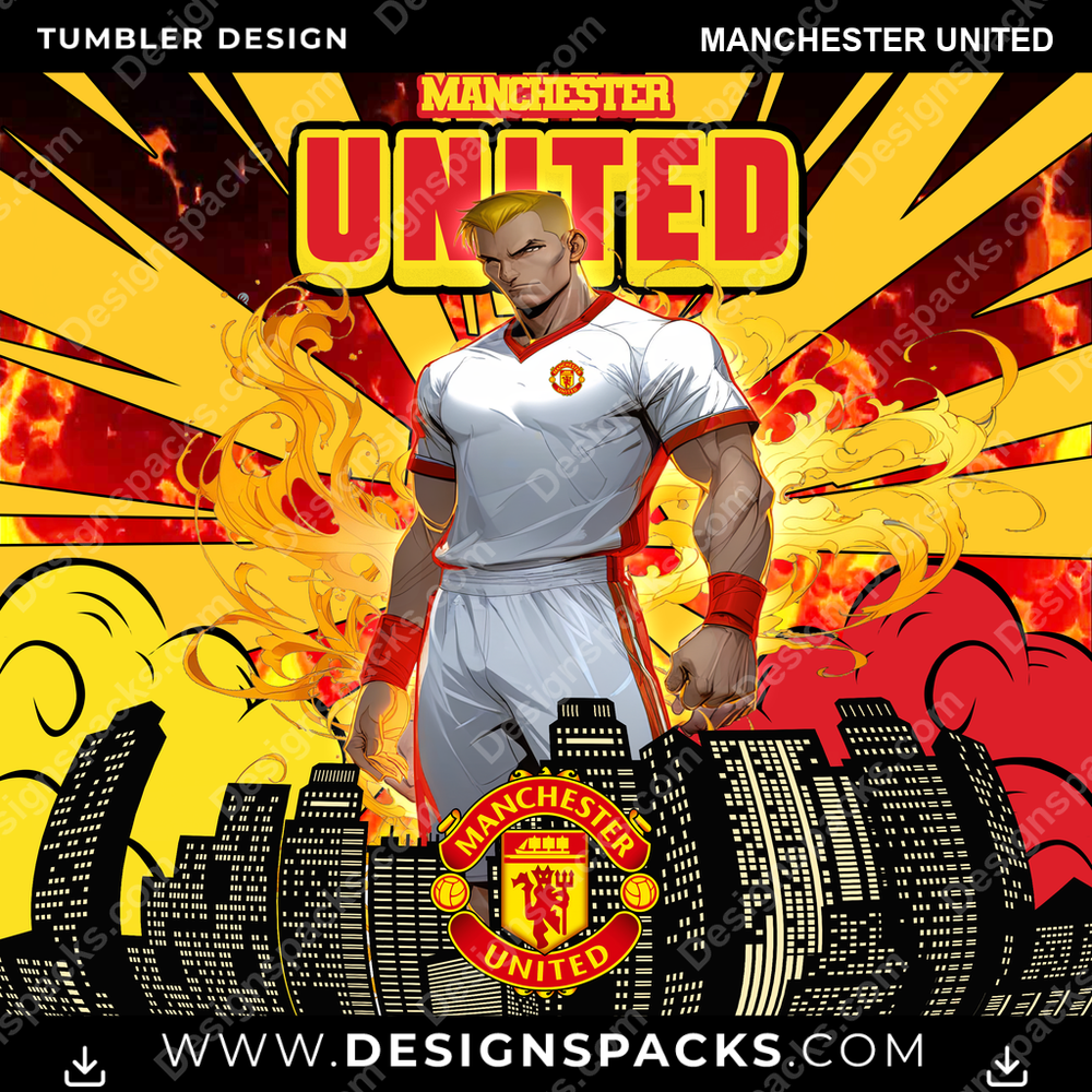 Soccer UK Comic Cover Manchester United MLS Soccer Tumbler Digital Wrap Design Download