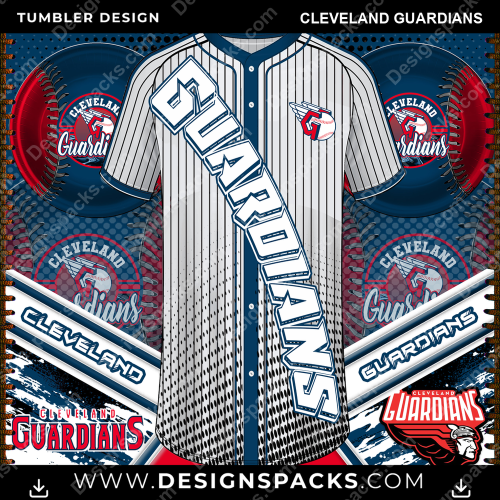 Baseball BB Jersey Cleveland Guardians Tumbler Digital Wrap Design