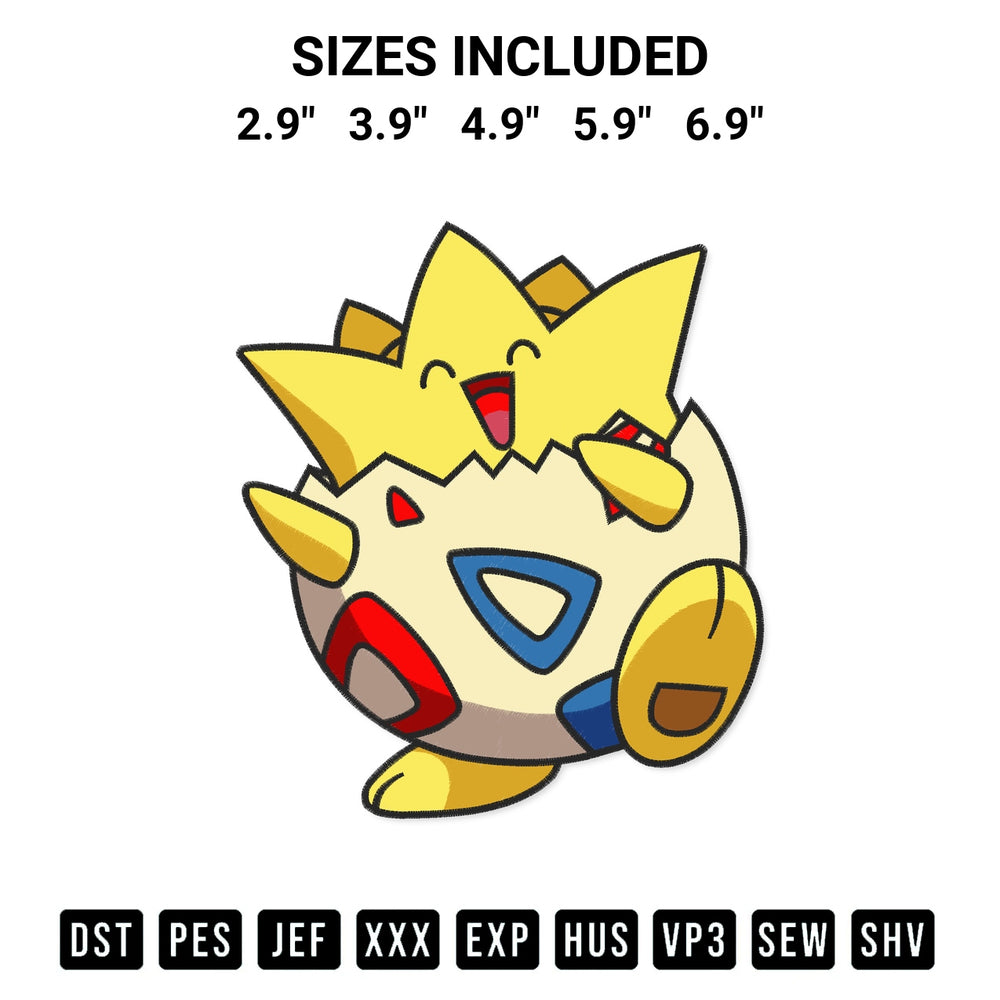 Transform your fabrics with the Togepi Pokemon Embroidery Design embroidery design. Instant access to premium digitized patterns at Designspacks.com. Available sizes: 2.9", 3.9", 4.9", 5.9", 6.9".