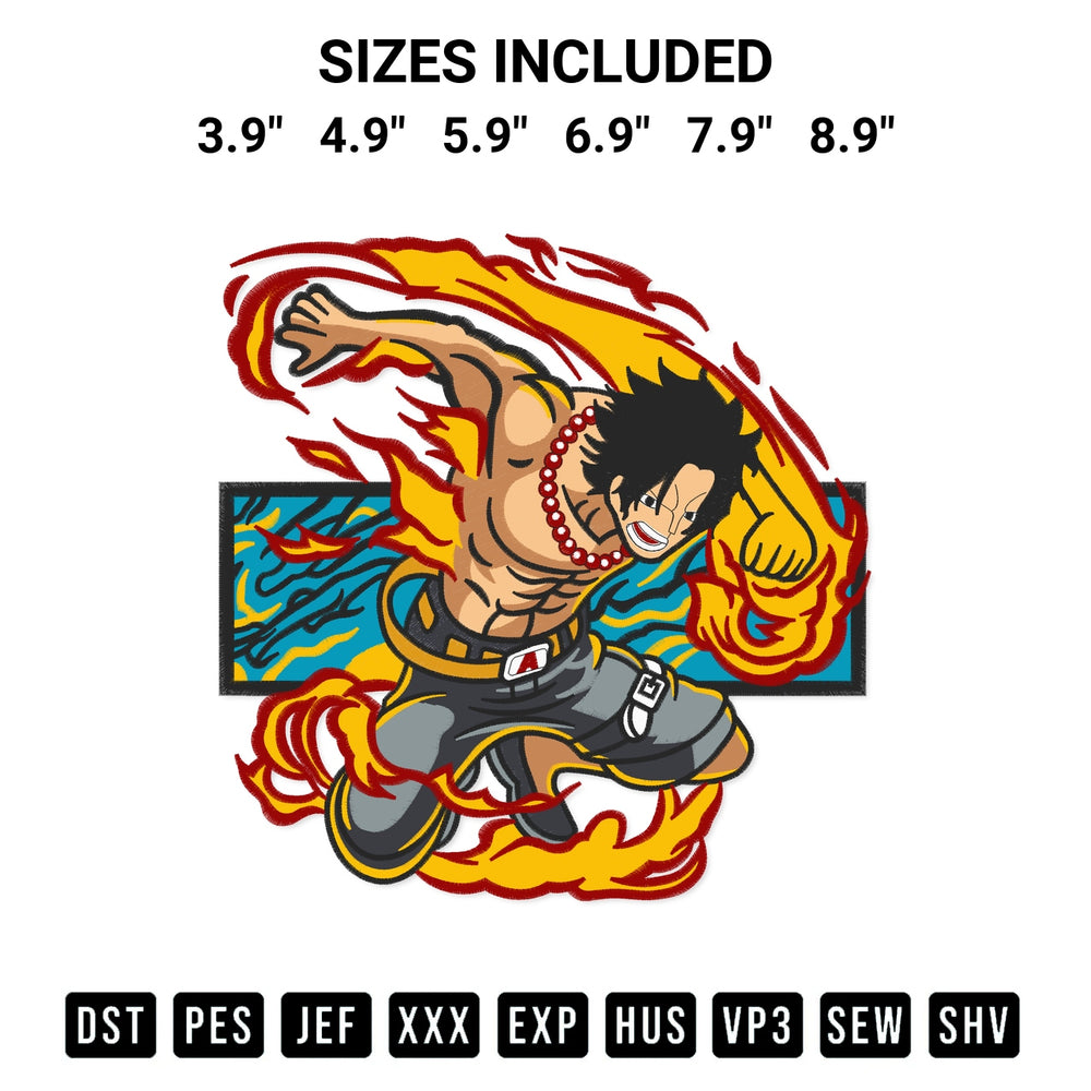 Elevate your next project with our Portgas D. Ace Angry Embroidery Design embroidery file. Shop high-quality digital patterns instantly at Designspacks.com. Available sizes: 3.9", 4.9", 5.9", 6.9", 7.9", 8.9".