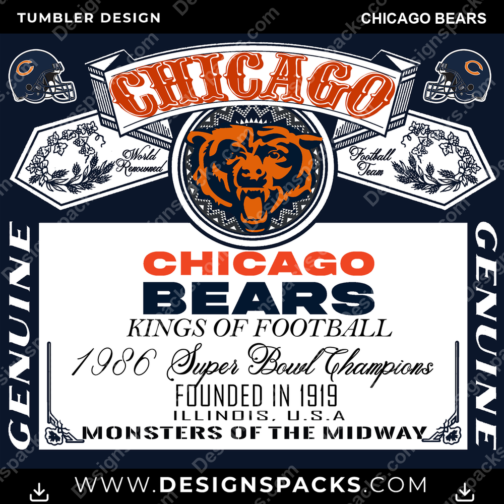 Football Bud Chicago Bears Tumbler Digital Wrap Design