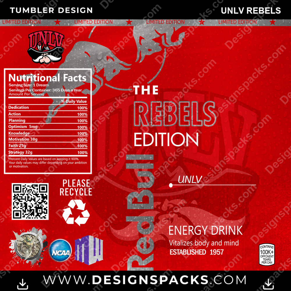 College Sport Red Bull UNLV Rebels NCAA College Sport Tumbler Digital Wrap Design Download