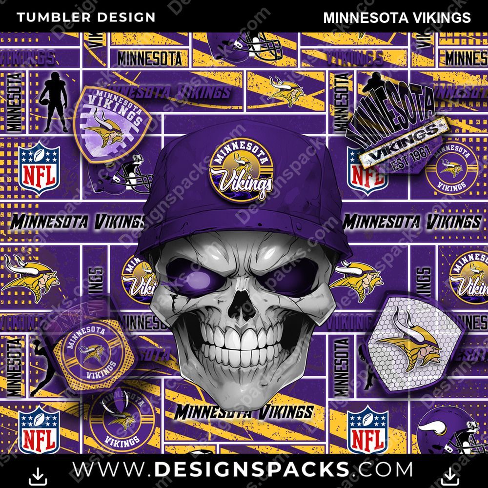Football Skull Minnesota Vikings Tumbler Digital Wrap Design
