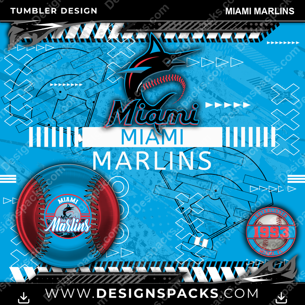 Baseball Xs & Os Miami Marlins Tumbler Digital Wrap Design
