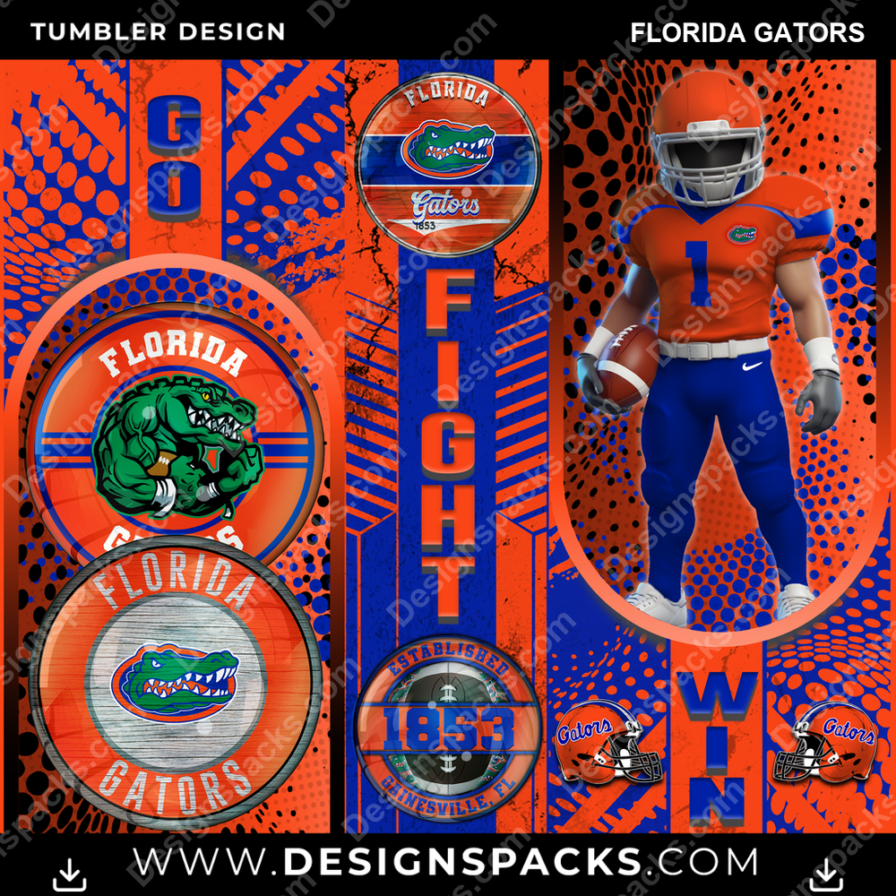 College Sport Go Fight Win Florida Gators NCAA College Sport Tumbler Digital Wrap Design Download