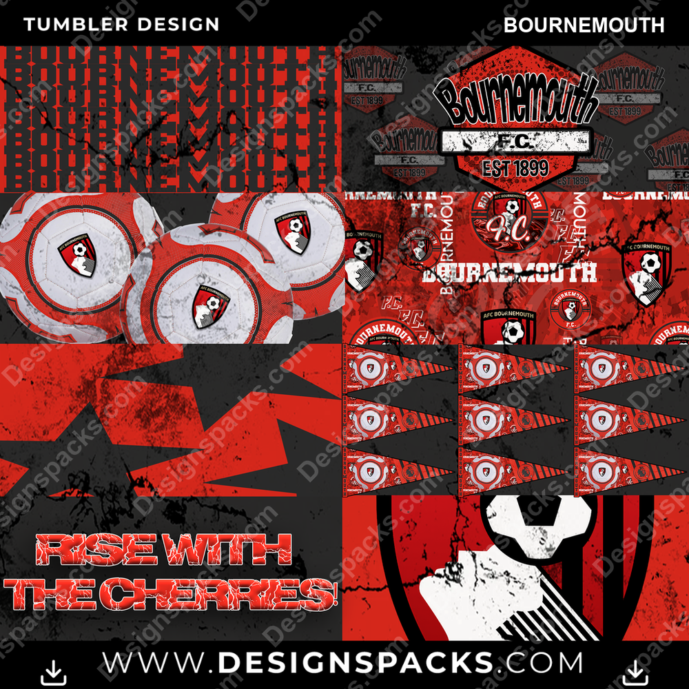 Soccer UK Distressed BG Bournemouth Tumbler Digital Wrap Design