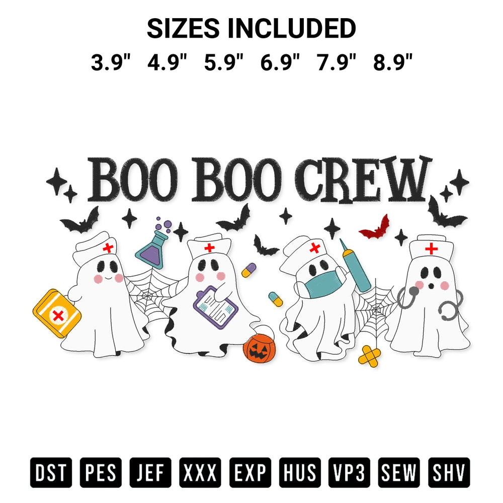 Stitch like a pro with the Boo Boo Crew Embroidery Print Embroidery Design embroidery pattern from Designspacks.com. High-quality digital machine embroidery file. Available sizes: 3.9", 4.9", 5.9", 6.9", 7.9", 8.9".