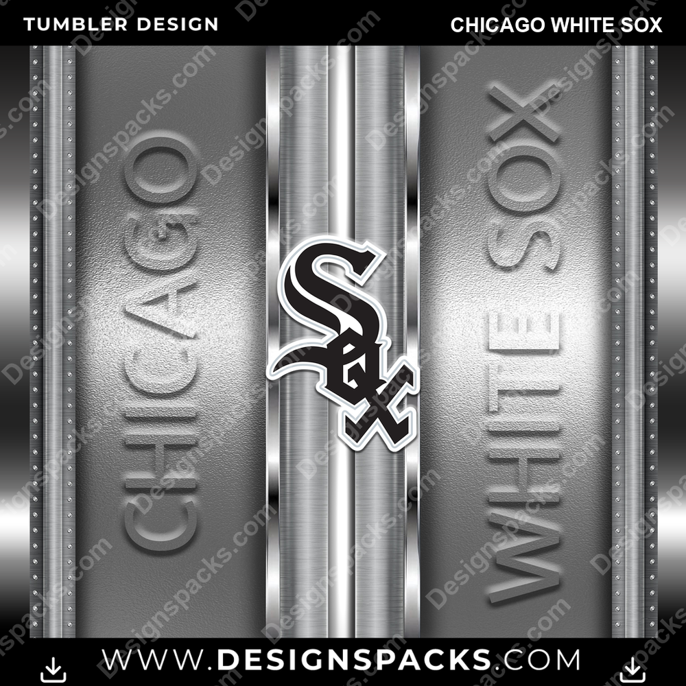 Baseball Metallic Chicago White Sox Tumbler Digital Wrap Design