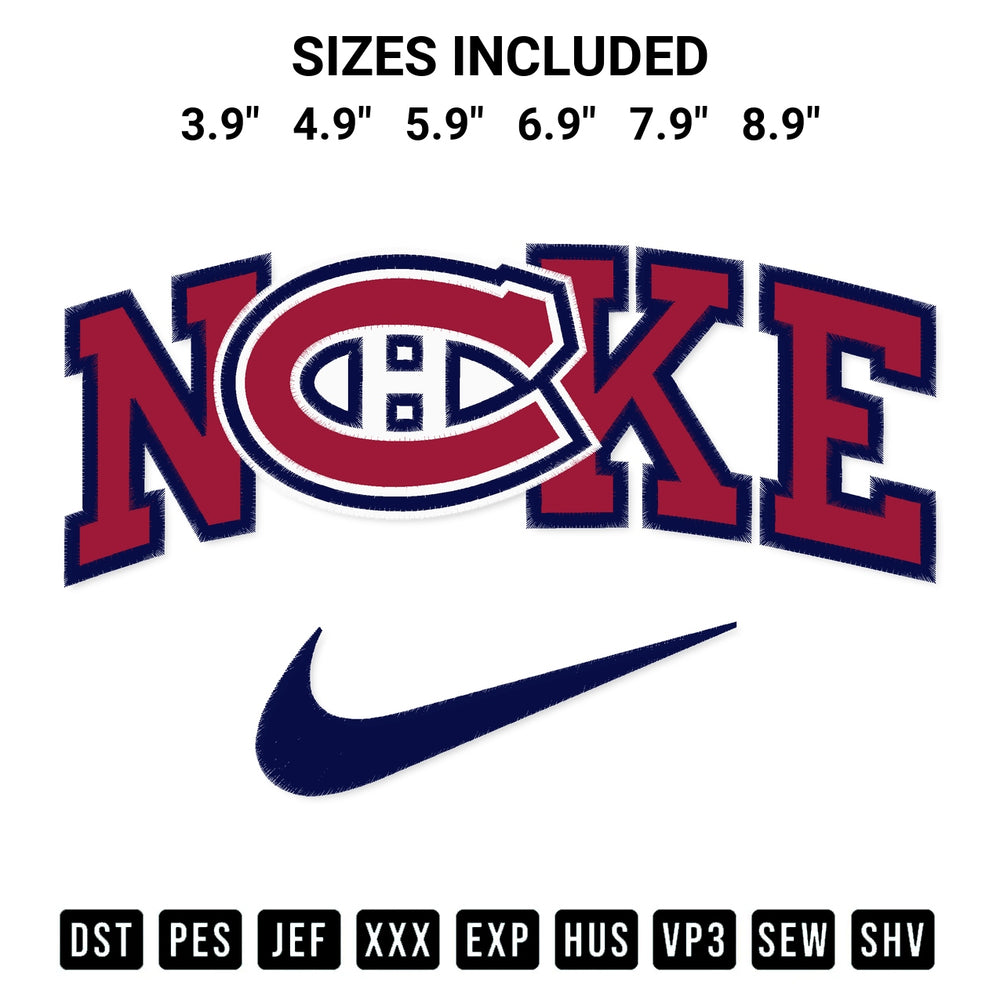 Shop the Nike Montreal Canadiens Embroidery Design machine embroidery pattern at Designspacks.com. Beautifully digitized for flawless stitching on any fabric. Available sizes: 3.9", 4.9", 5.9", 6.9", 7.9", 8.9".