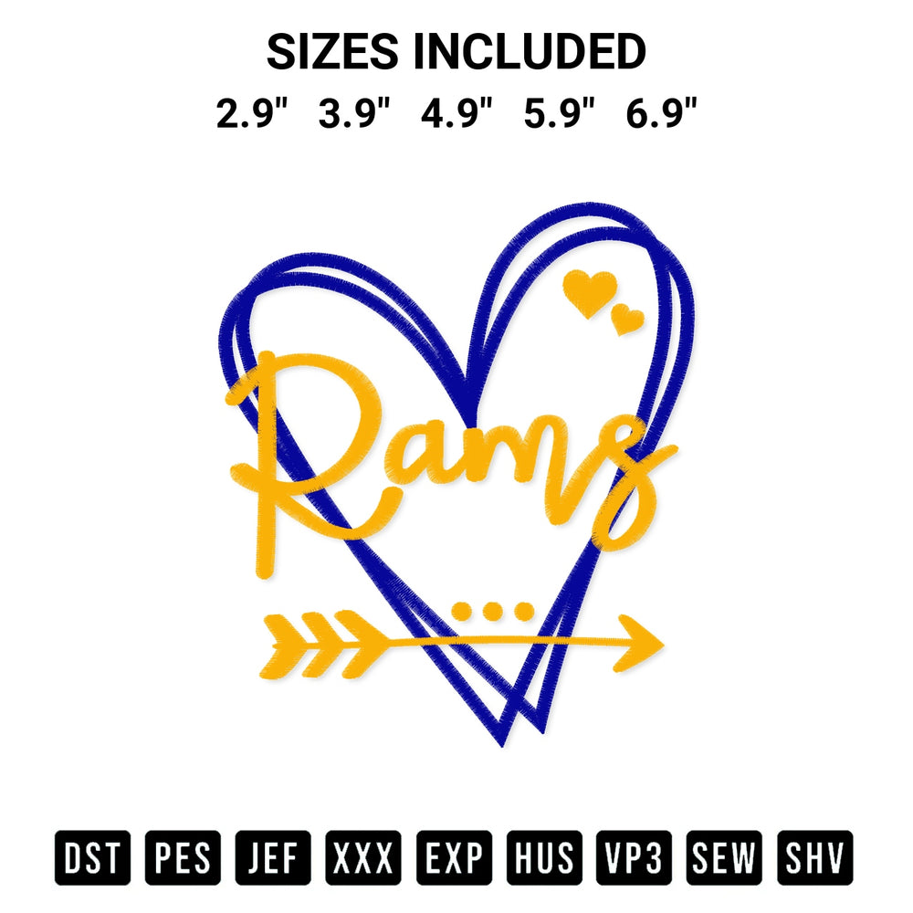 Discover the perfect addition to your crafting collection: Los Angeles Rams Heart Embroidery Design embroidery file. Instantly available at Designspacks.com. Available sizes: 2.9", 3.9", 4.9", 5.9", 6.9".