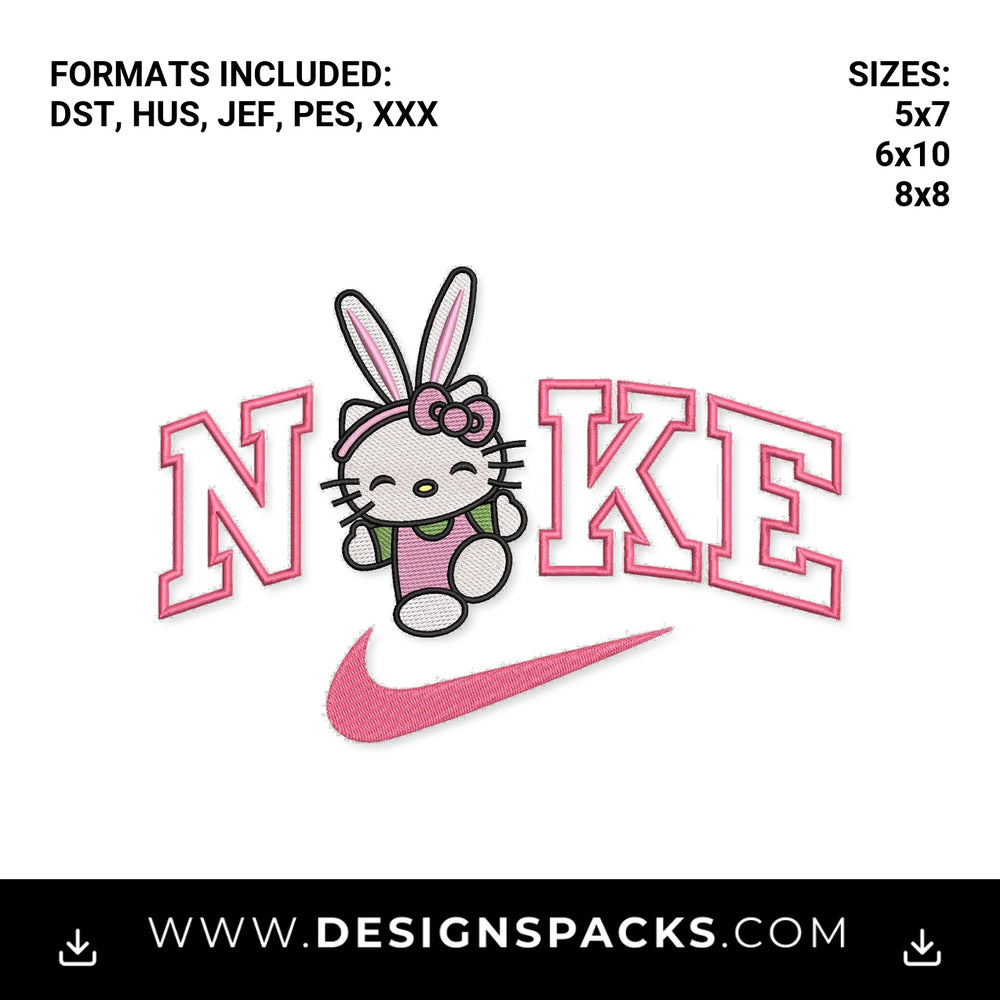 Pink Cute Kitty Bunny Varsity Swoosh Embroidery Design - Instant digital download pattern at Designspacks.com
