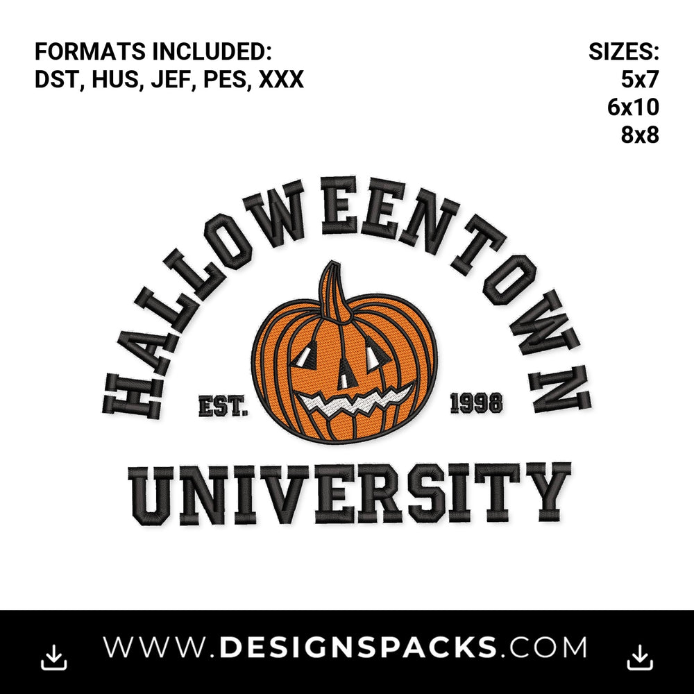 Halloweentown University Pumpkin Embroidery Design - Instant digital download pattern at Designspacks.com